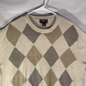 Dockers Mens Crew Neck Soft Jumper Sweater XL/XG Beige Tan Argyle/Diamond AK02